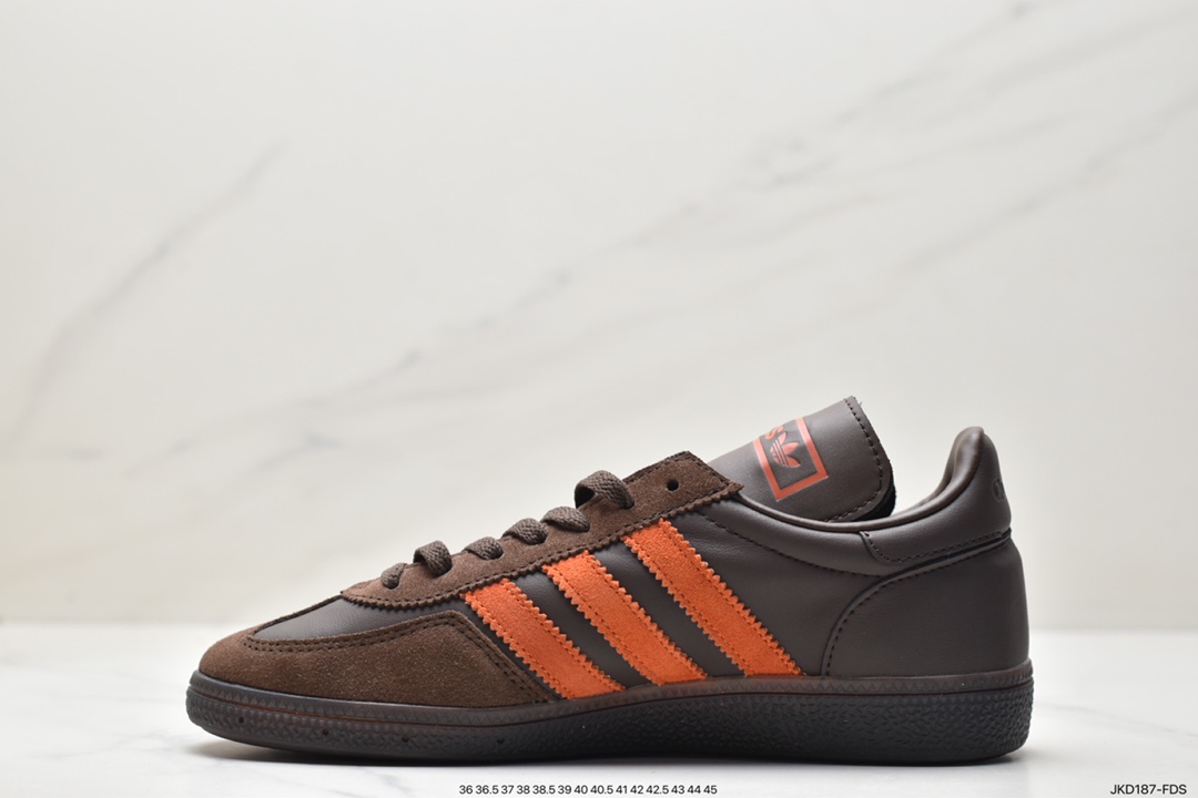 ”Special edition for German World Cup players, a three-way collaboration with Japanese football culture magazine SHUKYU x E-WAX x Adidas Handball Spezial””Brown”” sneakers ”leather chocolate brown bright orange” HP6694”