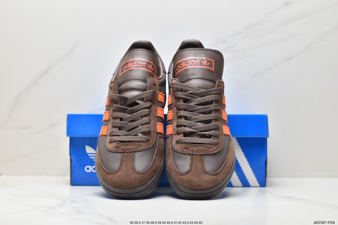 ”Special edition for German World Cup players, a three-way collaboration with Japanese football culture magazine SHUKYU x E-WAX x Adidas Handball Spezial””Brown”” sneakers ”leather chocolate brown bright orange” HP6694”