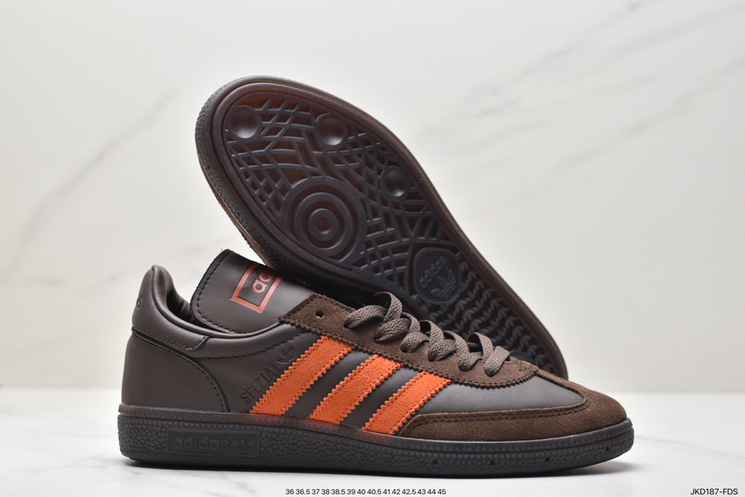 ”Special edition for German World Cup players, a three-way collaboration with Japanese football culture magazine SHUKYU x E-WAX x Adidas Handball Spezial””Brown”” sneakers ”leather chocolate brown bright orange” HP6694”