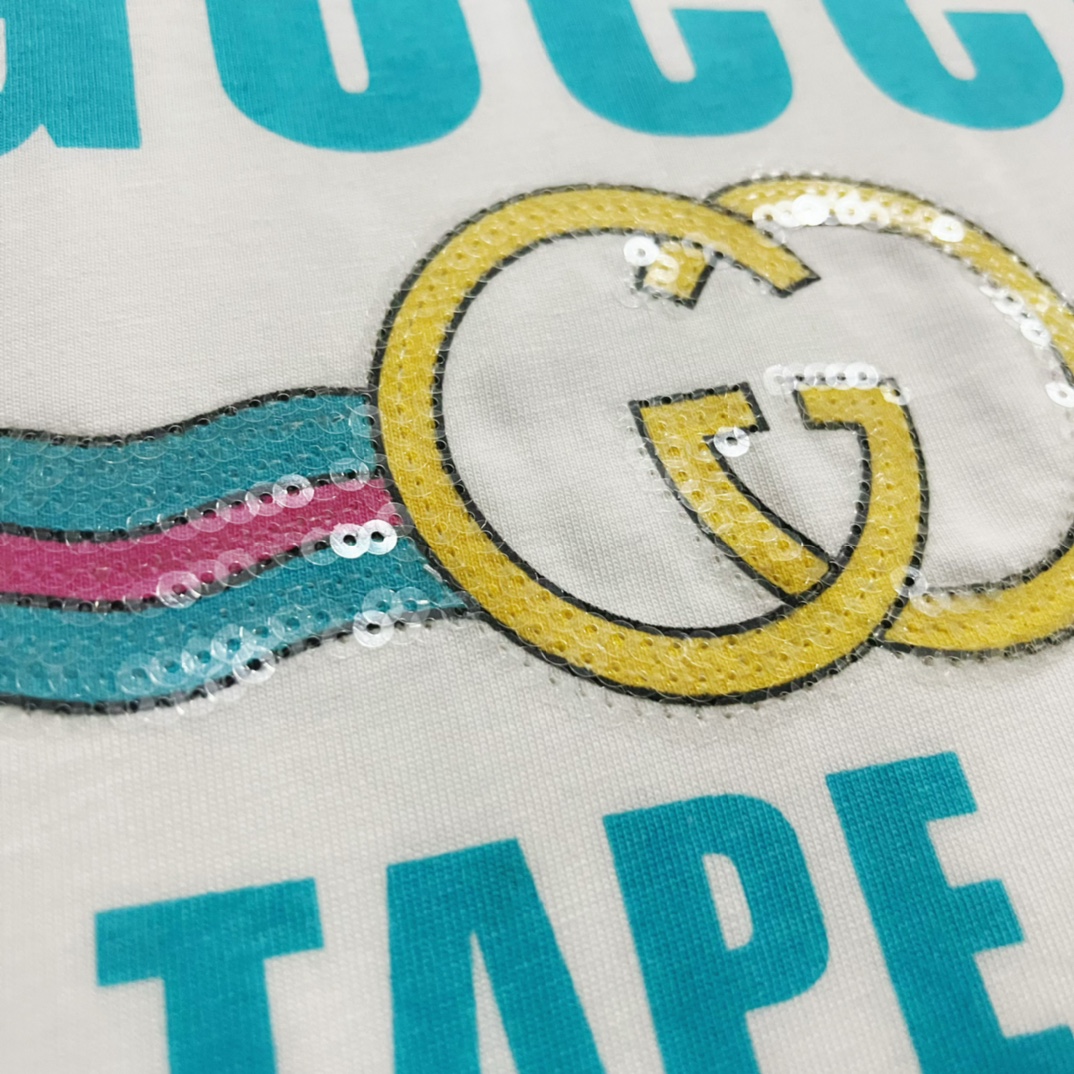 180 Gucci/古驰限定款双G珠片腰带休闲短袖Tee