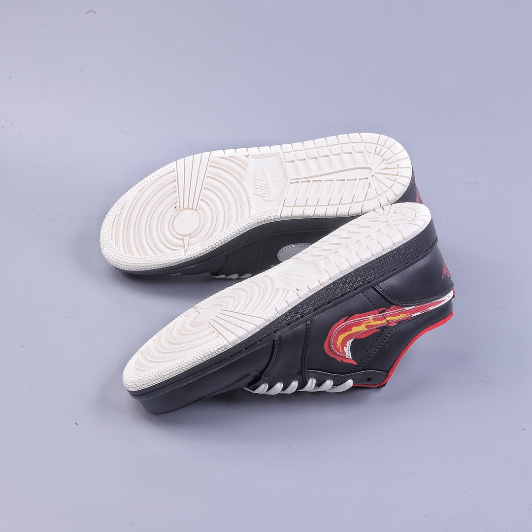 200 Air Jordan 1 Low 黑红色 黄红火焰勾 篮球鞋 FJ7073-010