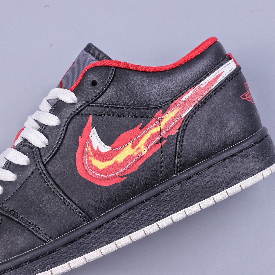 200 Air Jordan 1 Low 黑红色 黄红火焰勾 篮球鞋 FJ7073-010