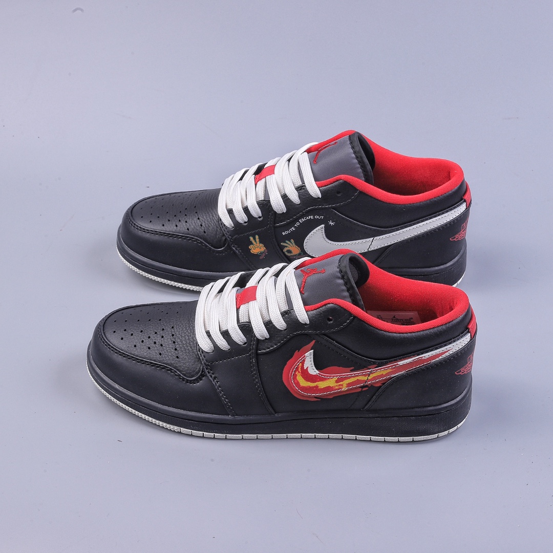 200 Air Jordan 1 Low 黑红色 黄红火焰勾 篮球鞋 FJ7073-010