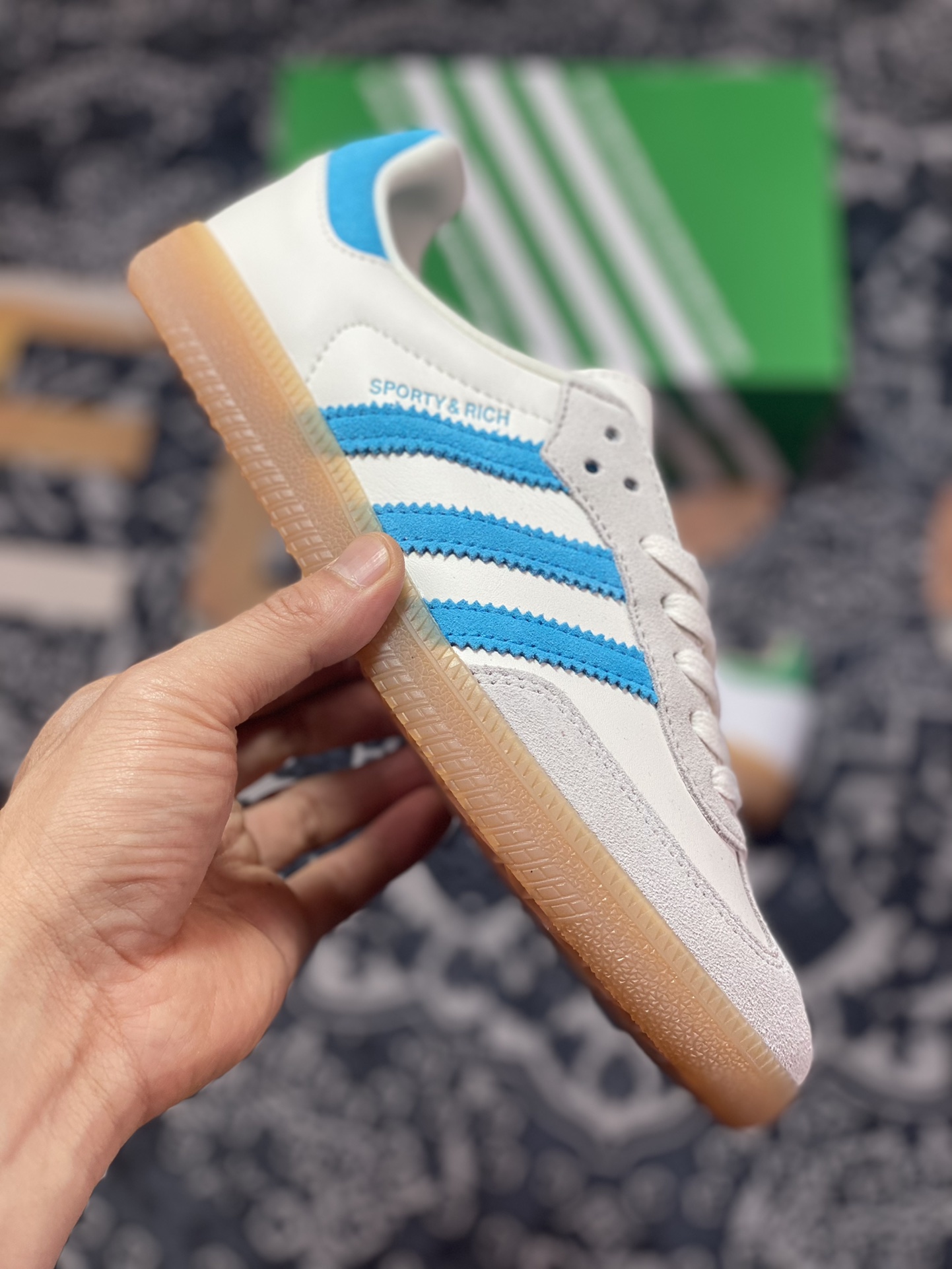 Sporty & Rich x Adidas Originals Samba OG Samba Sneakers ”White, Light Blue, Light Gray Rubber Sole” IE7096