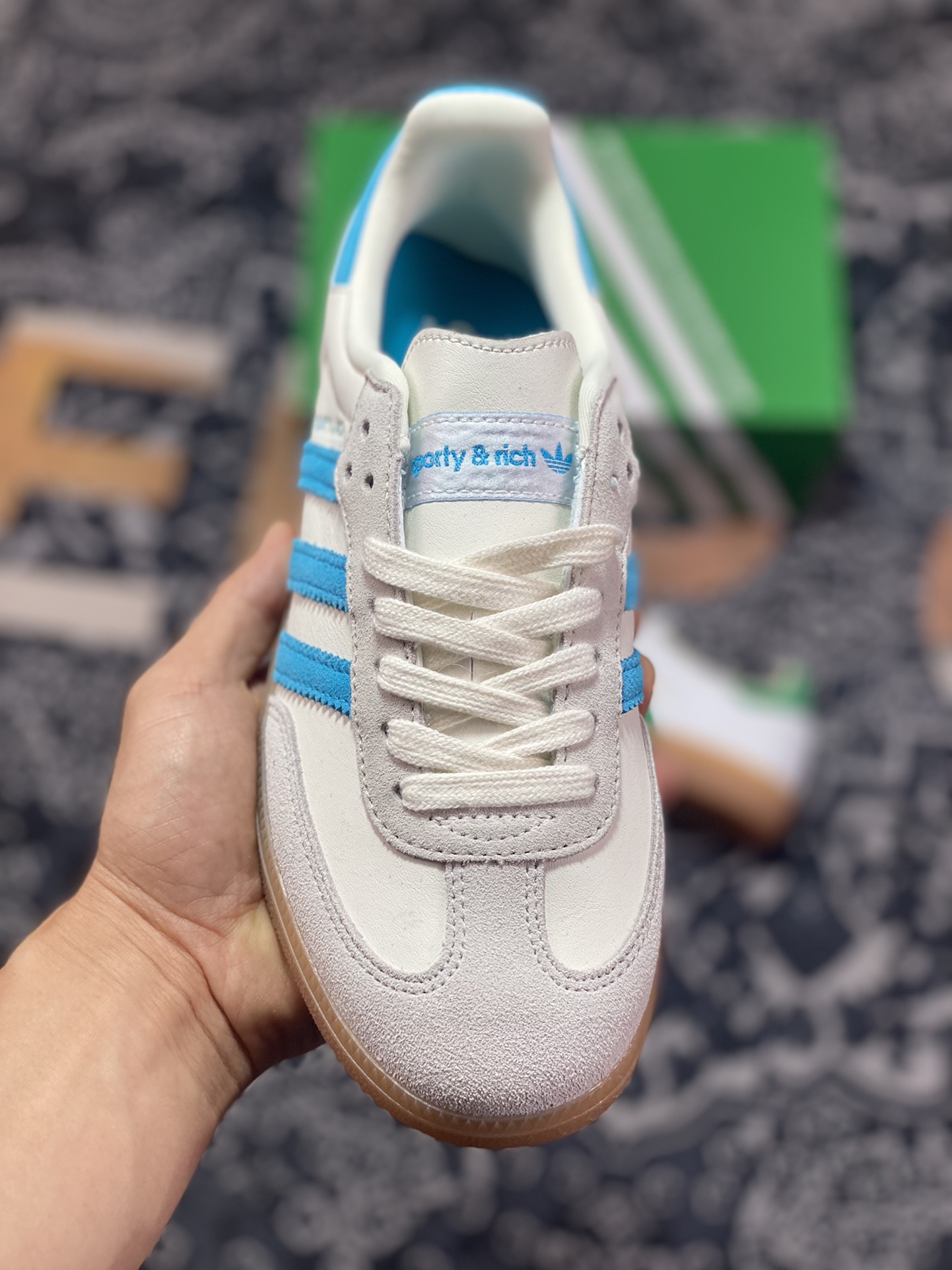 Sporty & Rich x Adidas Originals Samba OG Samba Sneakers ”White, Light Blue, Light Gray Rubber Sole” IE7096