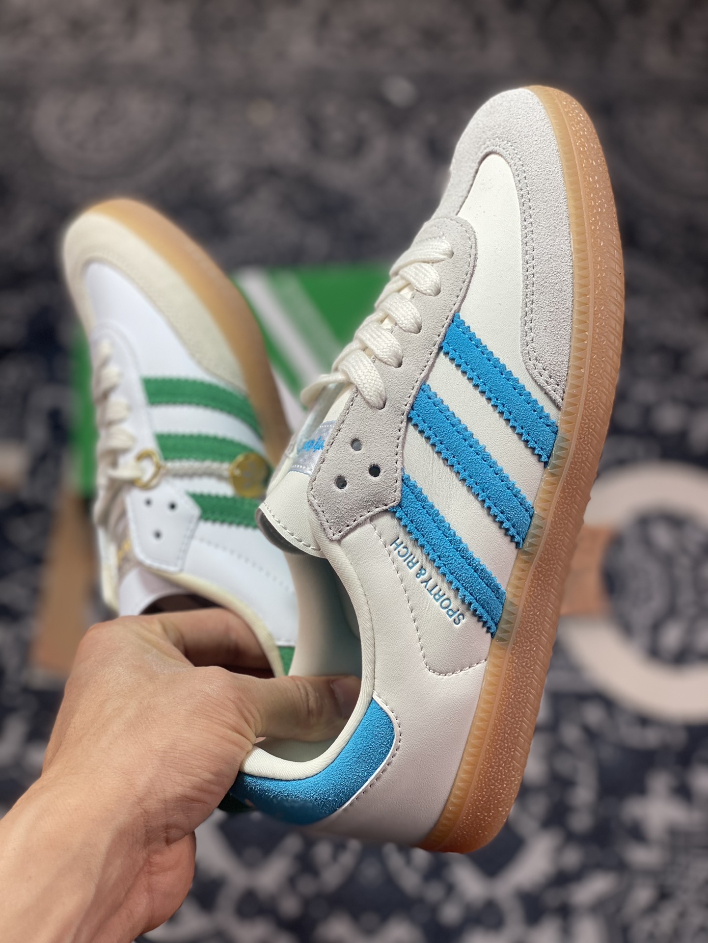 Sporty & Rich x Adidas Originals Samba OG Samba Sneakers ”White, Light Blue, Light Gray Rubber Sole” IE7096