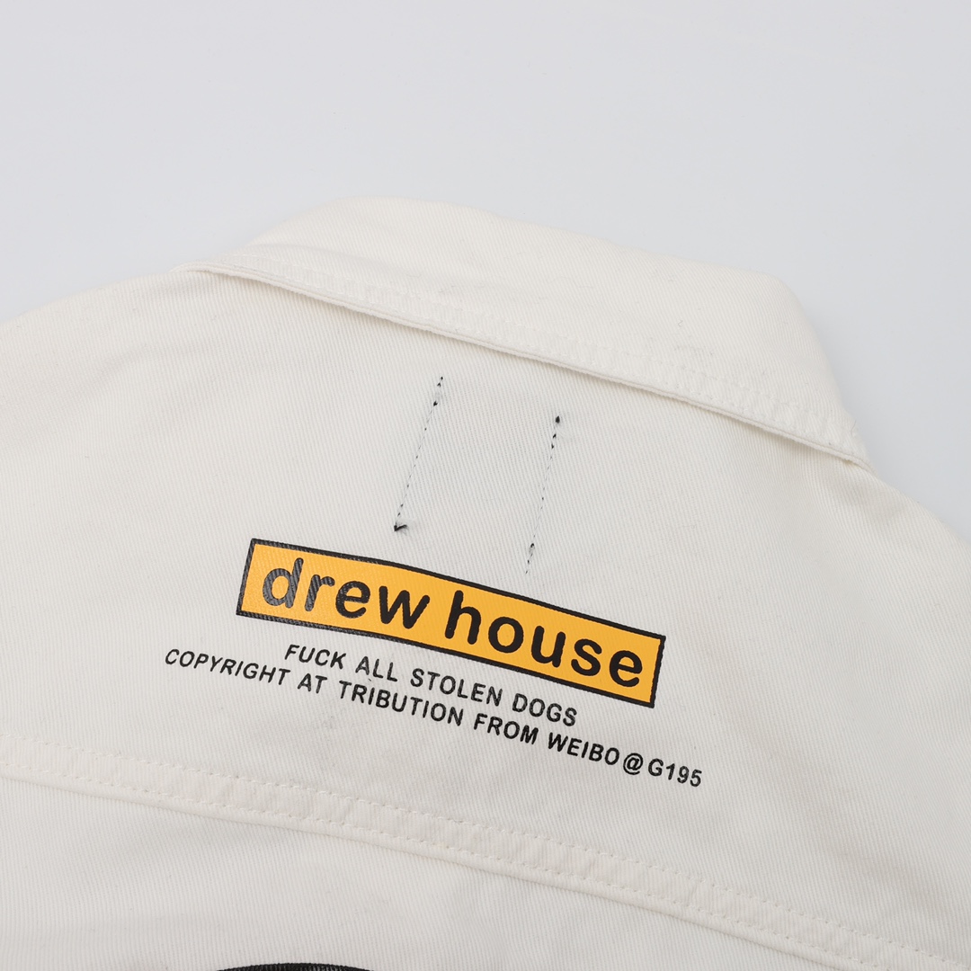 260 Drew house笑脸 白色牛仔衬衣