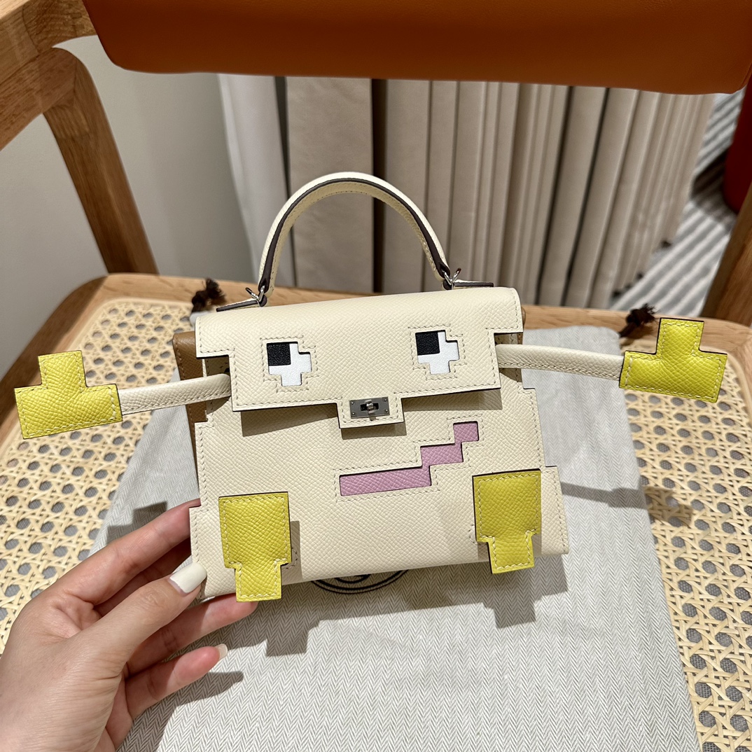 Kellydoll Picto 19cm Craie Epsom Leather Handbag,Sliver Hardware,All Handmade 10 i1683555793 3568 8