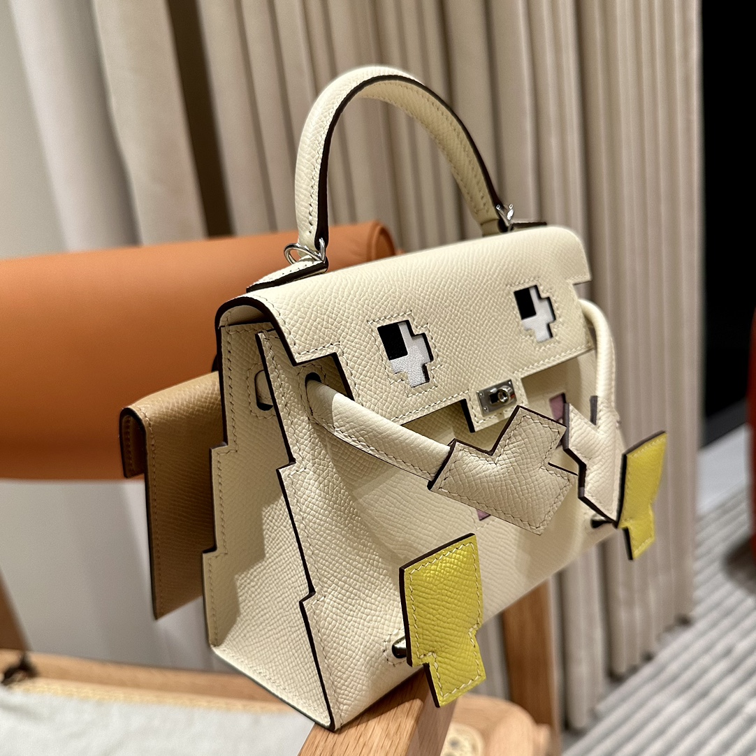 Kellydoll Picto 19cm Craie Epsom Leather Handbag,Sliver Hardware,All Handmade 5 i1683555793 466 3