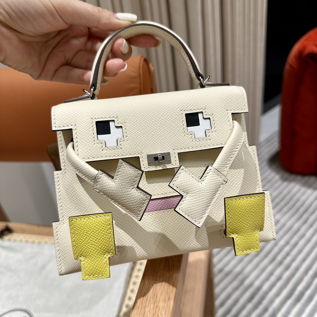 Kellydoll Picto 19cm Craie Epsom Leather Handbag,Sliver Hardware,All Handmade 6 i1683555793 5610 4