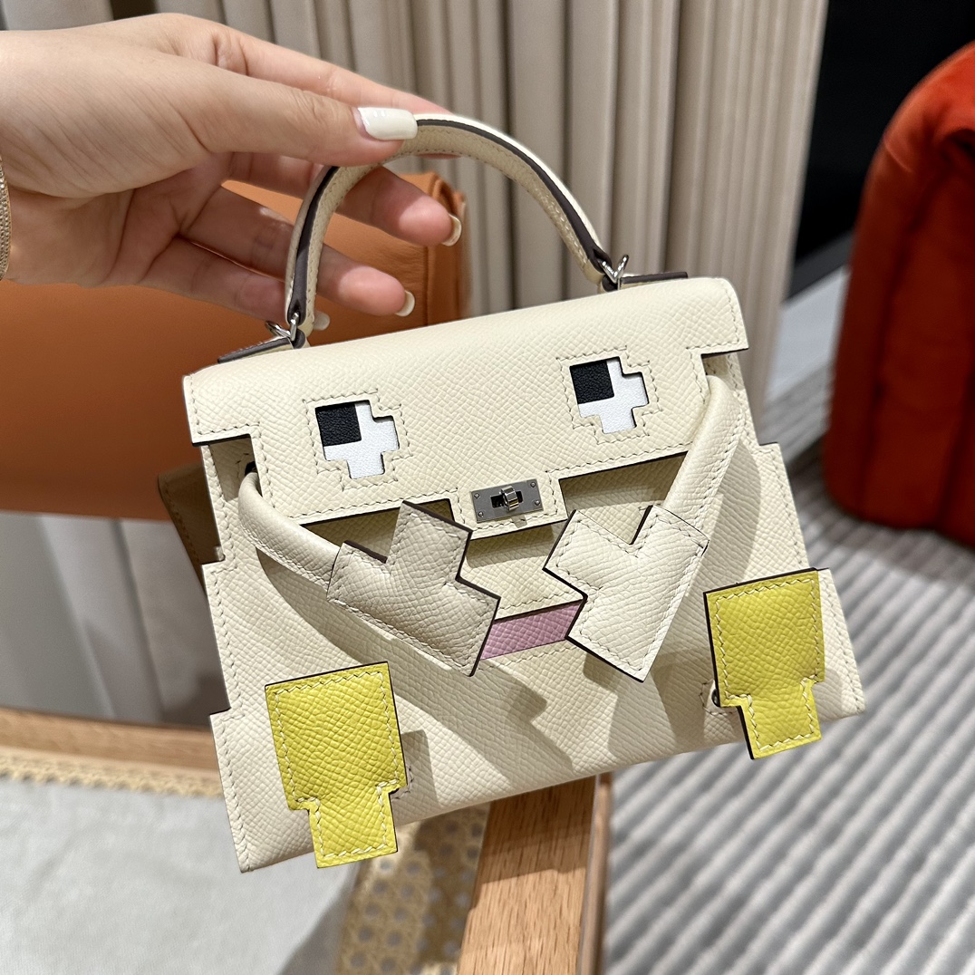 Kellydoll Picto 19cm Craie Epsom Leather Handbag,Sliver Hardware,All Handmade 4 i1683555793 6317 2