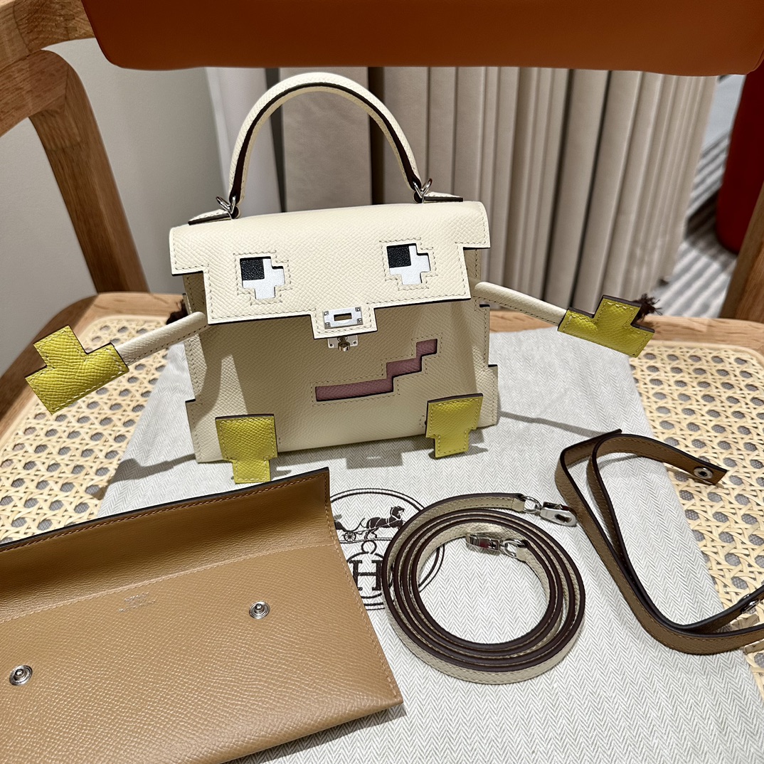 Kellydoll Picto 19cm Craie Epsom Leather Handbag,Sliver Hardware,All Handmade 7 i1683555793 8150 5