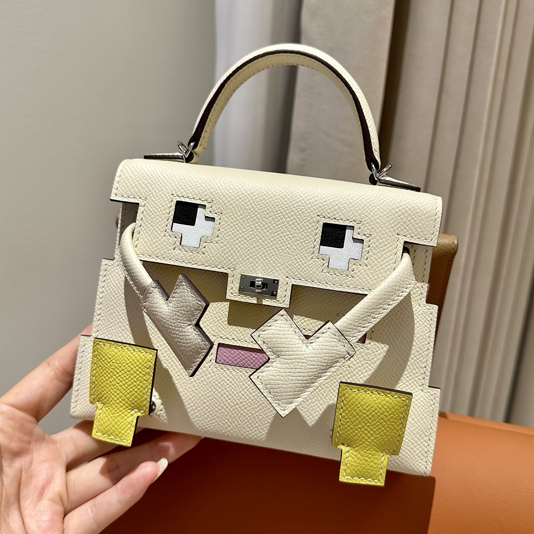 Kellydoll Picto 19cm Craie Epsom Leather Handbag,Sliver Hardware,All Handmade 3 i1683555793 886 1