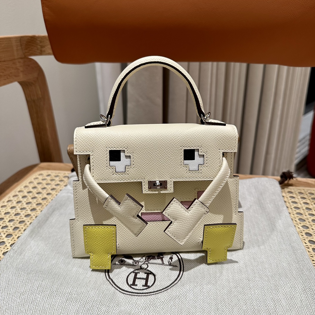 Kellydoll Picto 19cm Craie Epsom Leather Handbag,Sliver Hardware,All Handmade 2 i1683555793 9489 0