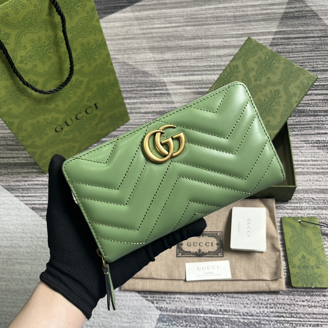 GG Marmont Quilted Leather Zip-Around Wallet Chevron