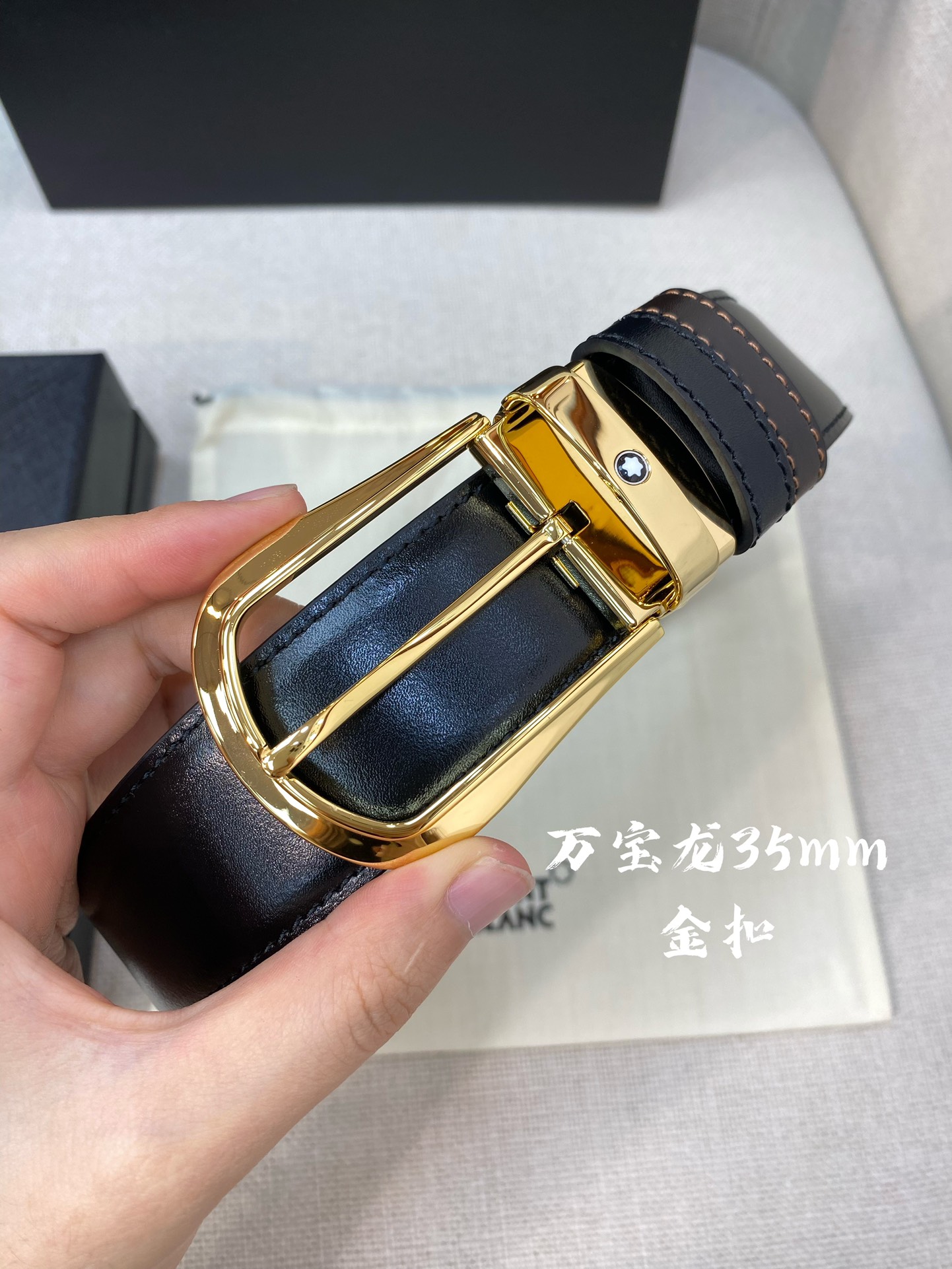 Montblanc万宝龙宽3.5cm采用头层牛皮精品针式扣头自由裁剪商务休闲皮带