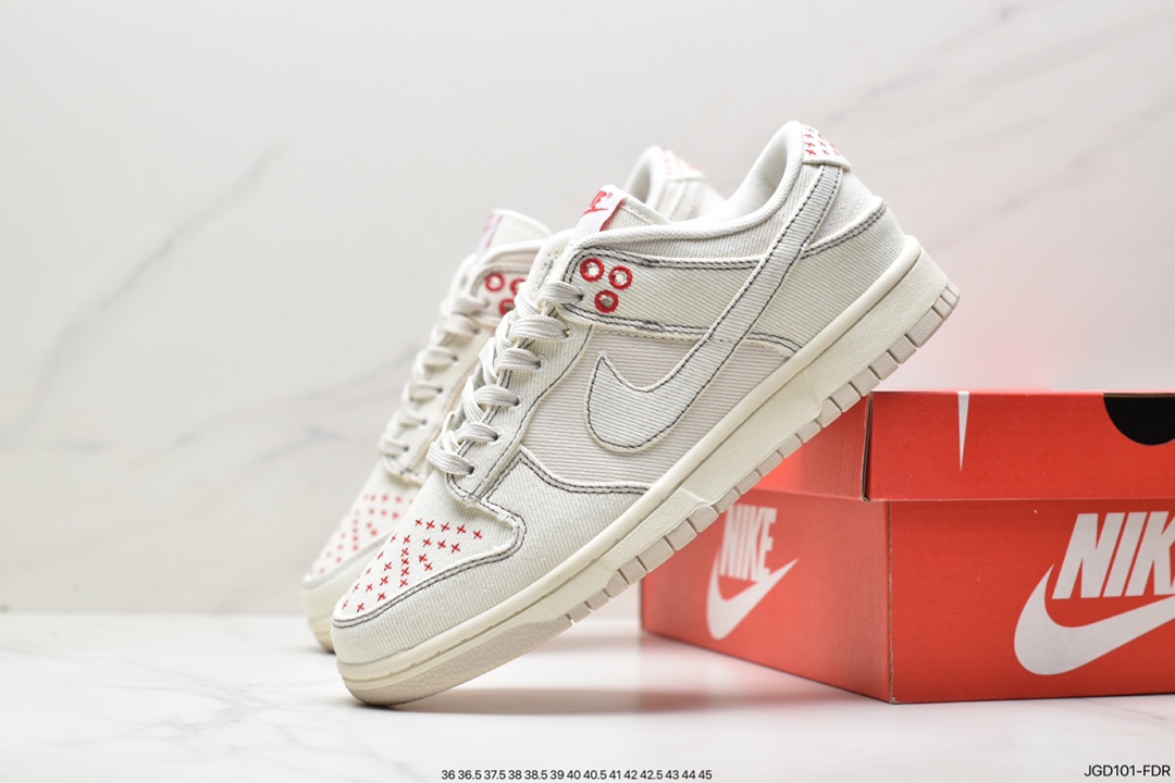 180 耐克Nike SB Dunk Low”Light Orewood Brown”扣篮系列低帮板鞋“帆布米白红十字绣”DV0834-100