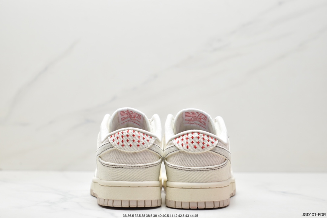 180 耐克Nike SB Dunk Low”Light Orewood Brown”扣篮系列低帮板鞋“帆布米白红十字绣”DV0834-100