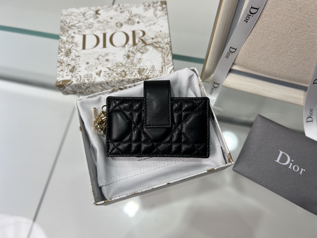 DIOR Lambskin Card Holder Multi-Layer Accordion Style
