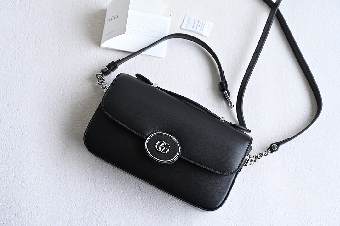 GUCCI Petite GG Mini Shoulder Bag Leather Double G Zipper