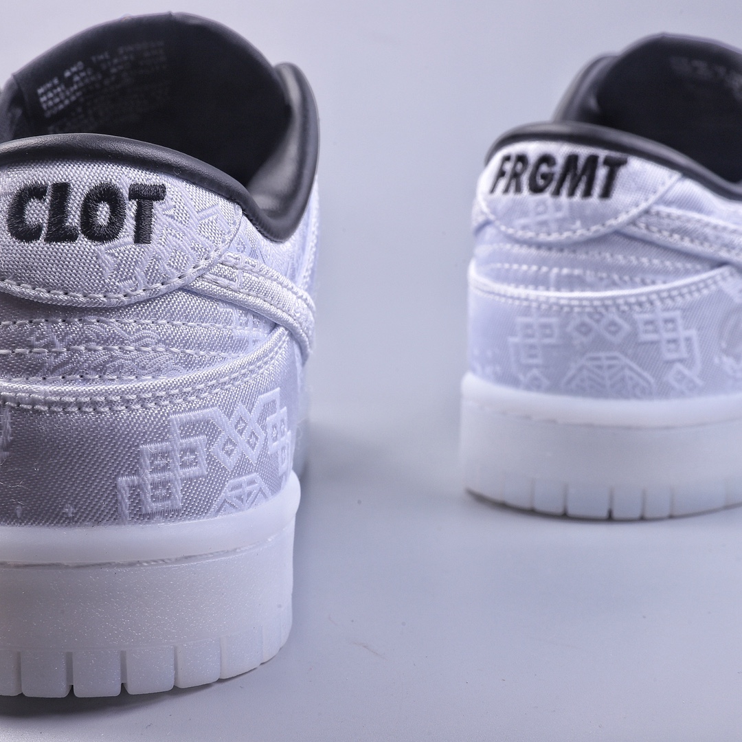 360 YH Fragment Design x CLOT x Nike Dunk Low 三方联名闪电白丝绸 FN0315-110
