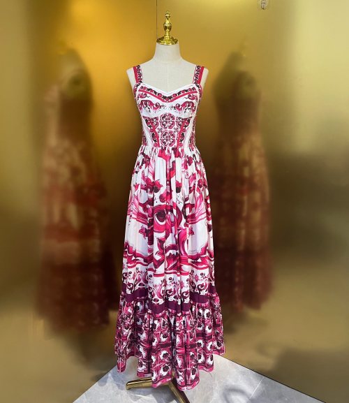 Dolce & Gabbana Red Floral Porcelain Cotton Midi Dress 1 Dolce & Gabbana Red Floral Porcelain Cotton Midi Dress