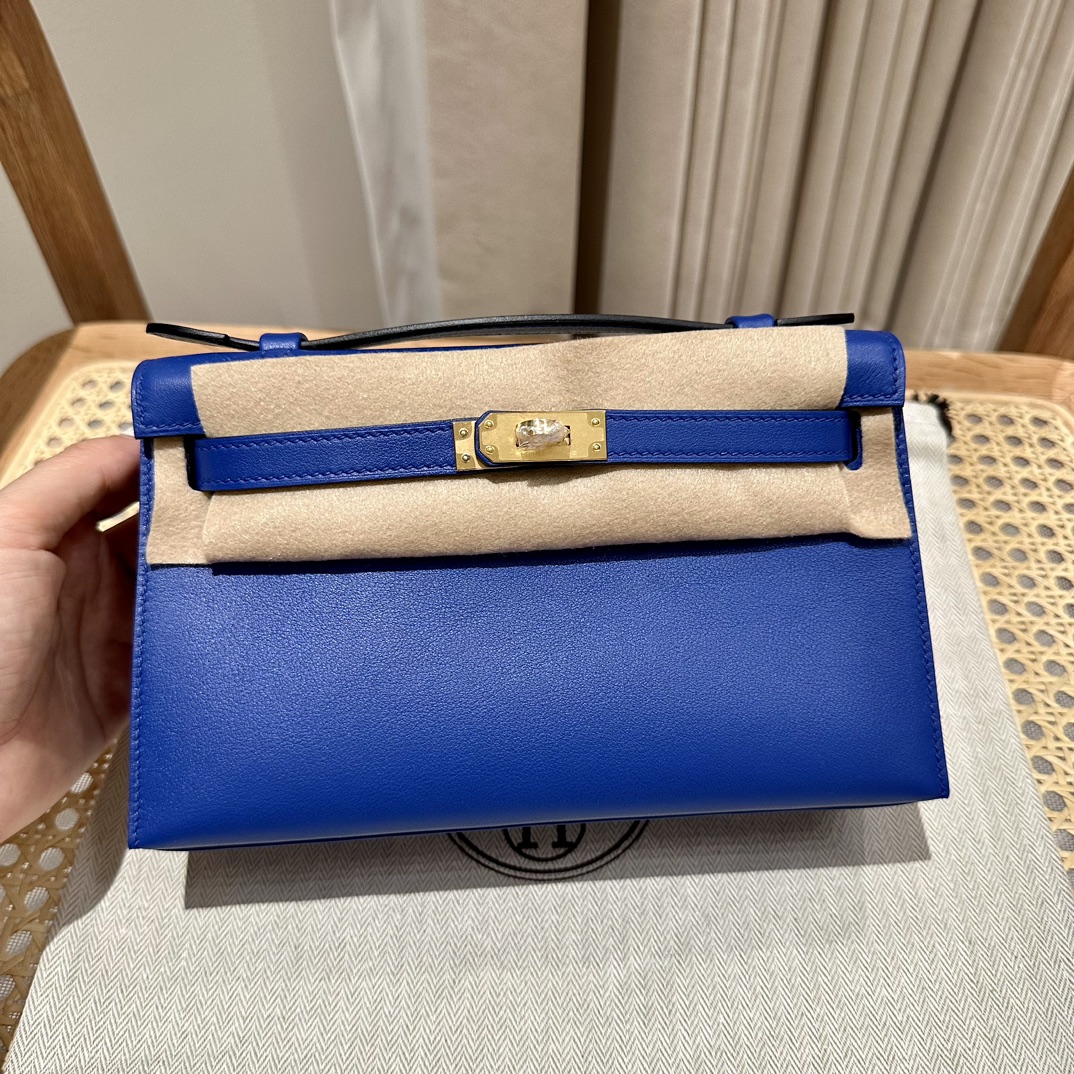 Hermès mini kelly 1, 7T/Blue electric, swift, gold, 22cm, all handmade!!