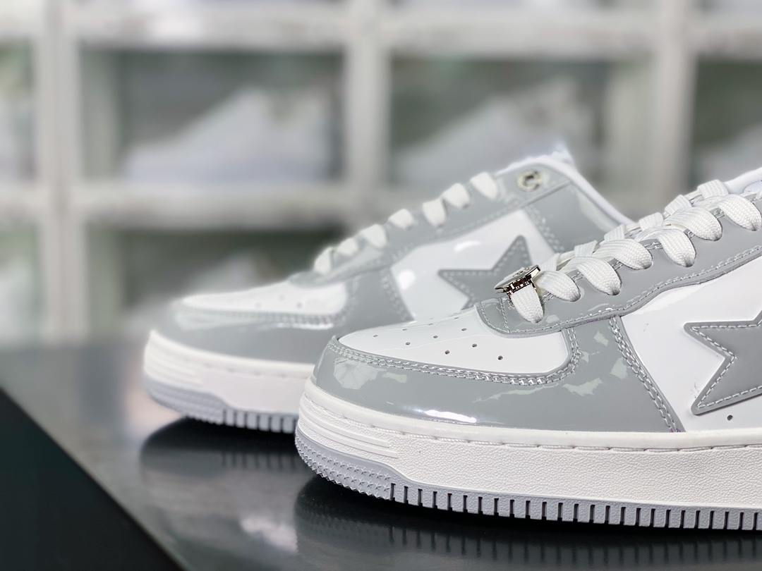 Bathing 【Ape BAPE】 Sta Low Star Series Low-top Classic Sneakers ”Patent Leather Gray” 1I70-191-022