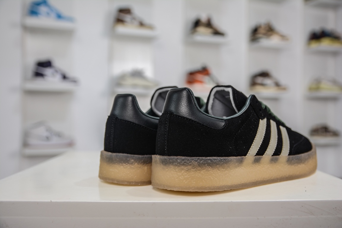 KITH x Clarks x Adidas Originals 8th Street Samba ”Shadow Green” Samba Sneakers ”Black and White Green Rubber Sole ID7299