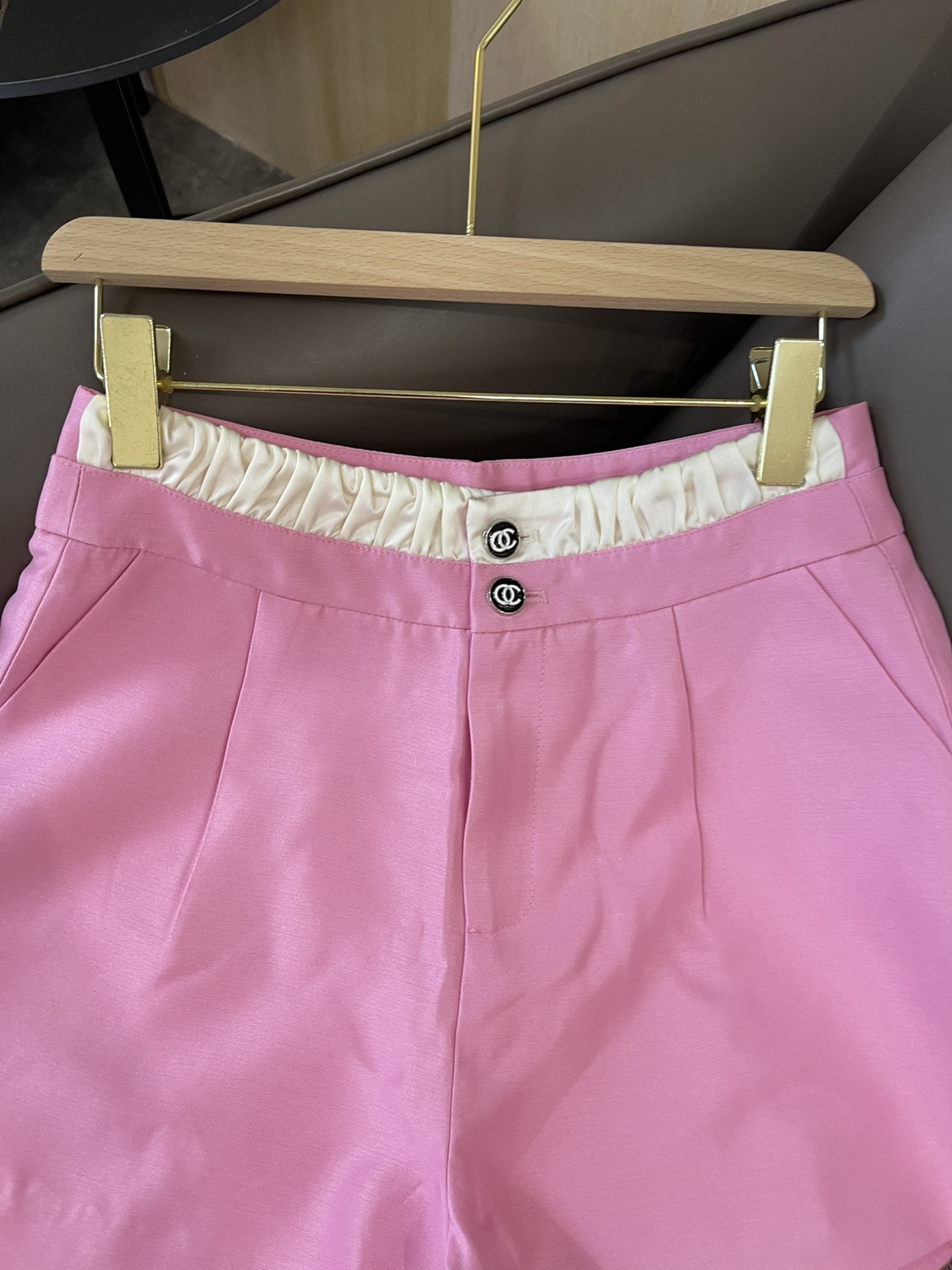 QY001#新款短裤chanel双扣撞色设计腰百搭短裤白色黑色粉色SMLXL