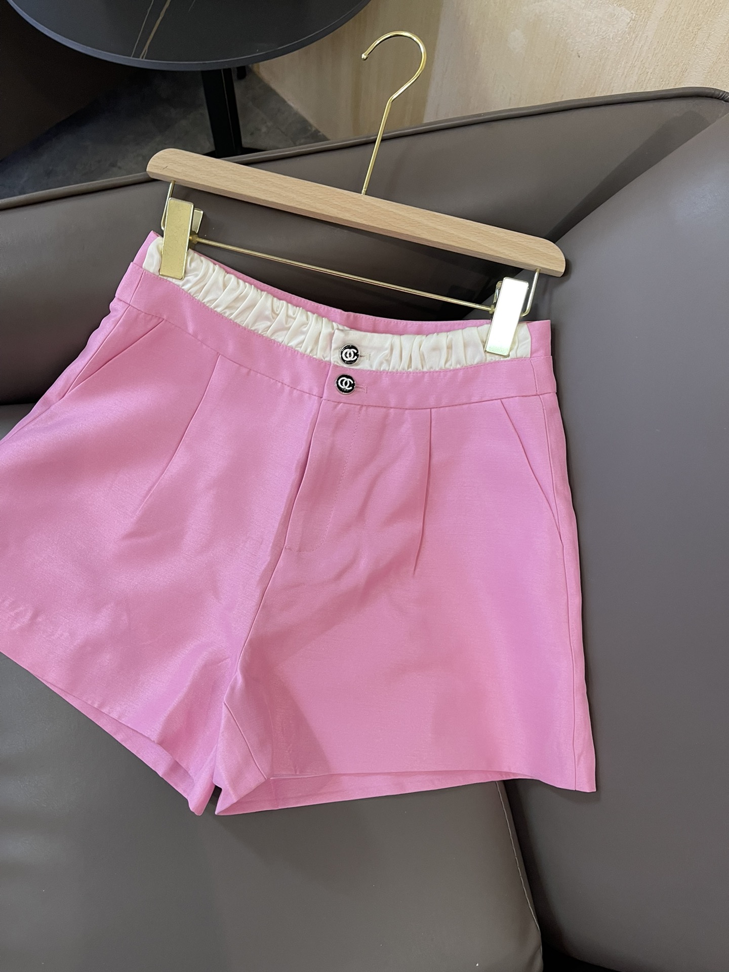 QY001#新款短裤chanel双扣撞色设计腰百搭短裤白色黑色粉色SMLXL