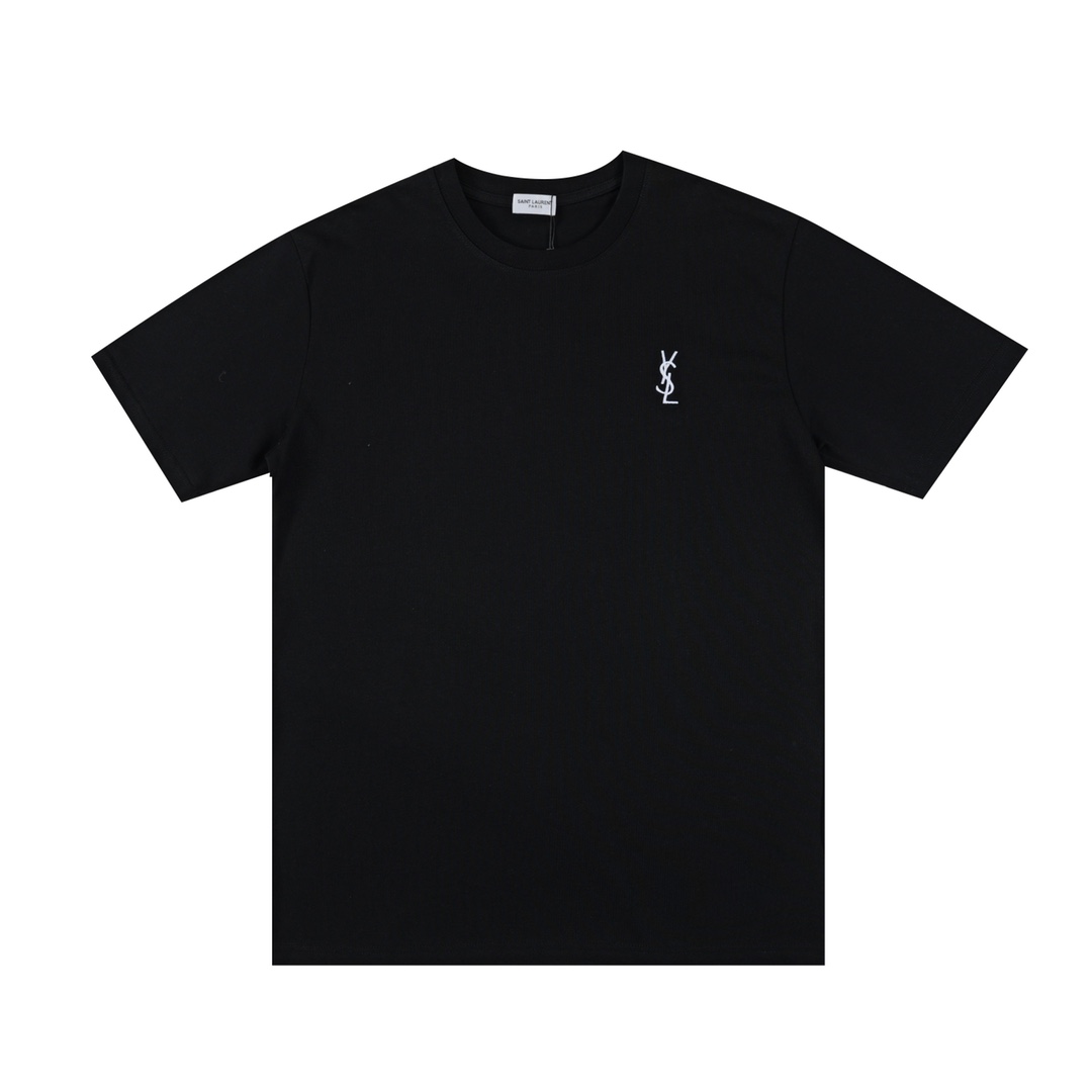 YSL/Saint Laurent clásico logo pequeño bordado en jacquard, camiseta de manga corta. Logo bordado de alta den…