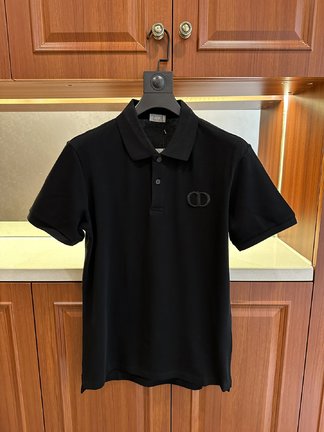 Dior Clothing Polo T-Shirt Black White Embroidery Cotton Spring/Summer Collection Fashion Short Sleeve