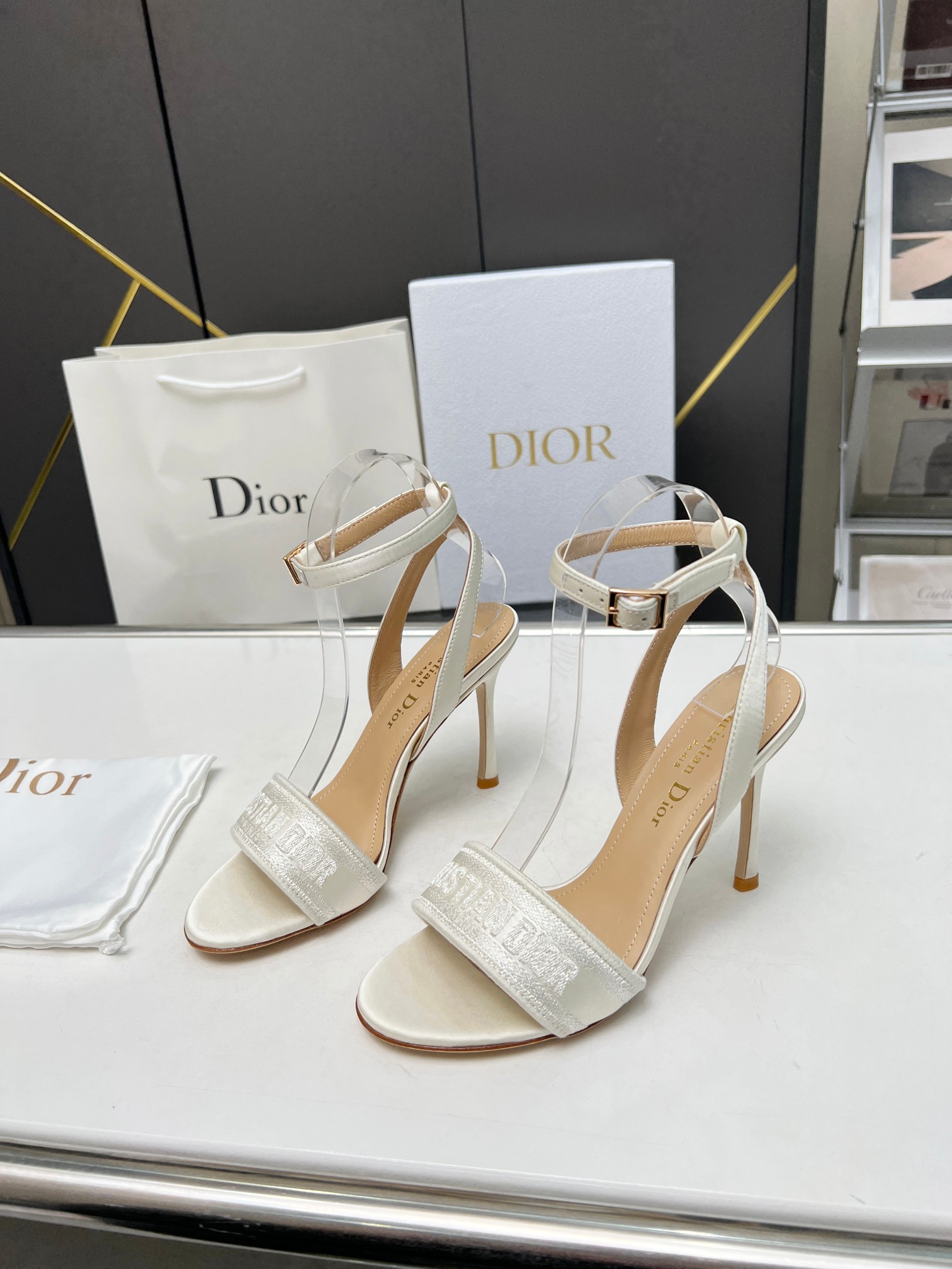 Dior Shoes High Heel Pumps Sandals Gold Embroidery Cotton Genuine Leather Spring Collection