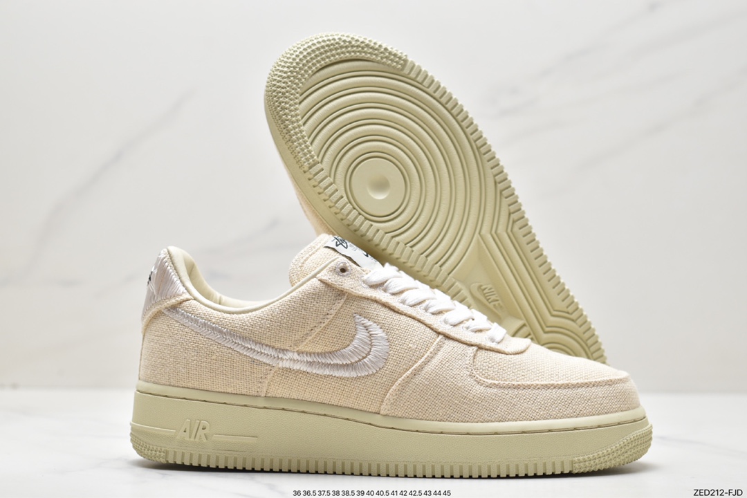 Stussy x Nike Air Force 1 '07 ”White Cool” Stussy joint Air Force One low-top casual sneakers CZ9084-200