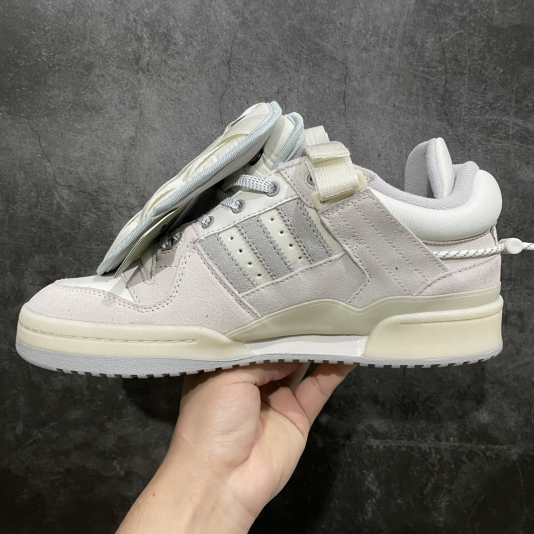 YH version Bad Bunny x Adidas Forum Buckle Low ”Grey Easter Egg” Rome series low-top sneakers ”beige gray” HQ2153