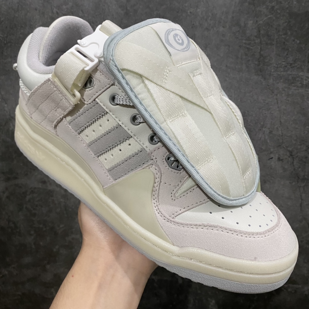 YH version Bad Bunny x Adidas Forum Buckle Low ”Grey Easter Egg” Rome series low-top sneakers ”beige gray” HQ2153