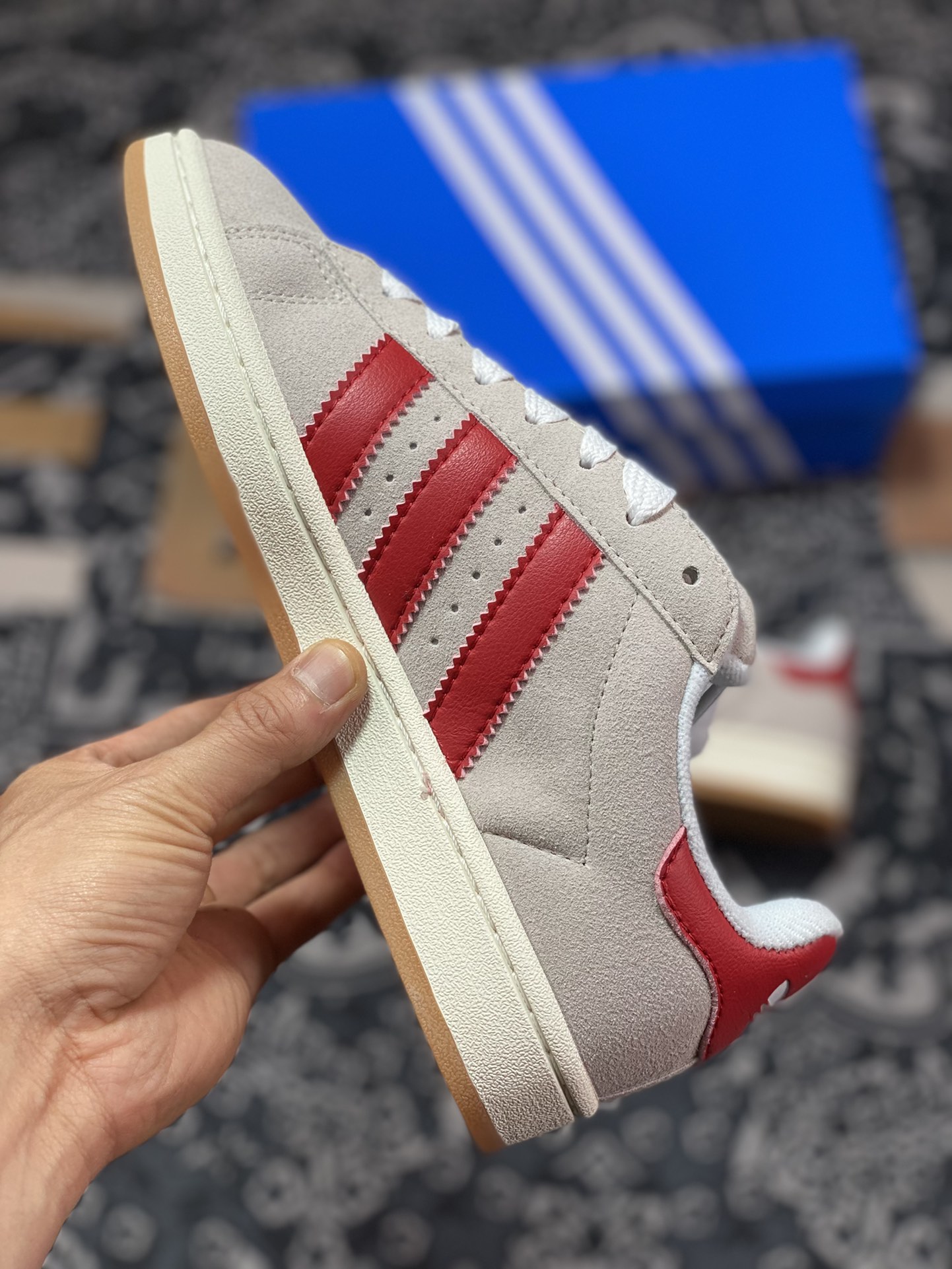 Adidas Originals Campus 00s College Series Bread Style Classic Sneakers ”Suede Light Gray Burgundy Raw Rubber Sole” GY0037