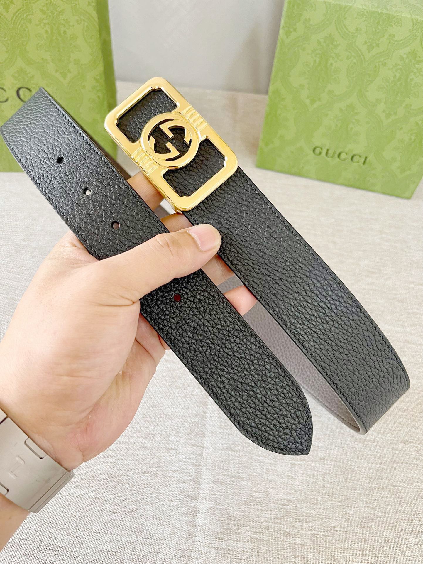 古驰原厂进口双面荔枝纹小牛皮头层黑色