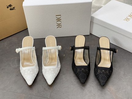 Dior Shoes High Heel Pumps Mules Unsurpassed Quality Black Gold Embroidery Fabric Lace Fashion