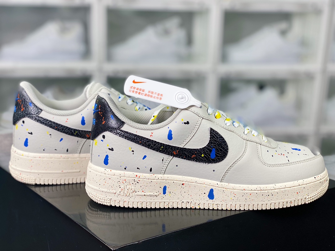 200  Air Force 1’07”Paint Splatter”空军一号板鞋“皮革泥灰黑彩泼墨”CZ0339-001