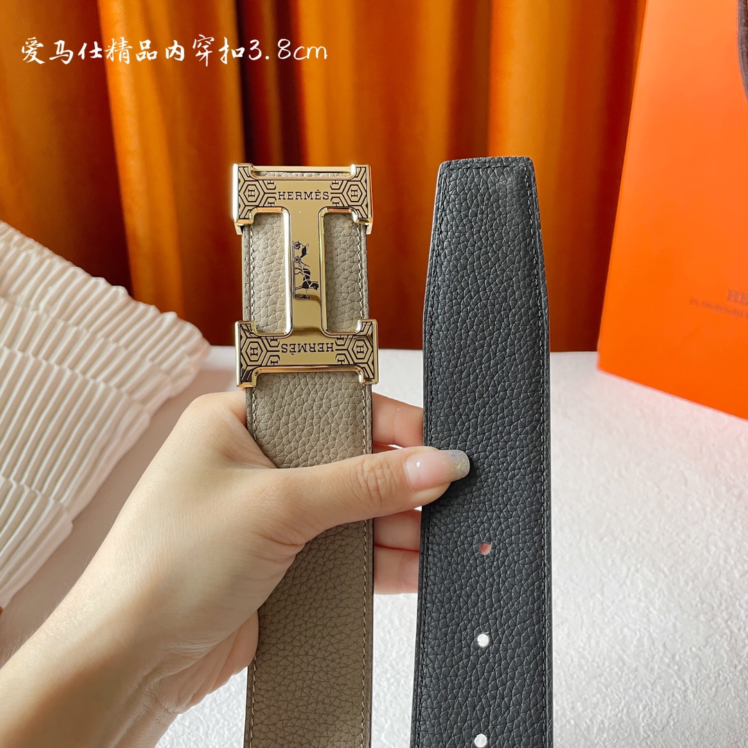 爱马仕Hermes原单爱马仕宽3.8cm进口原版皮带身双面可两面用精品电镀五金！