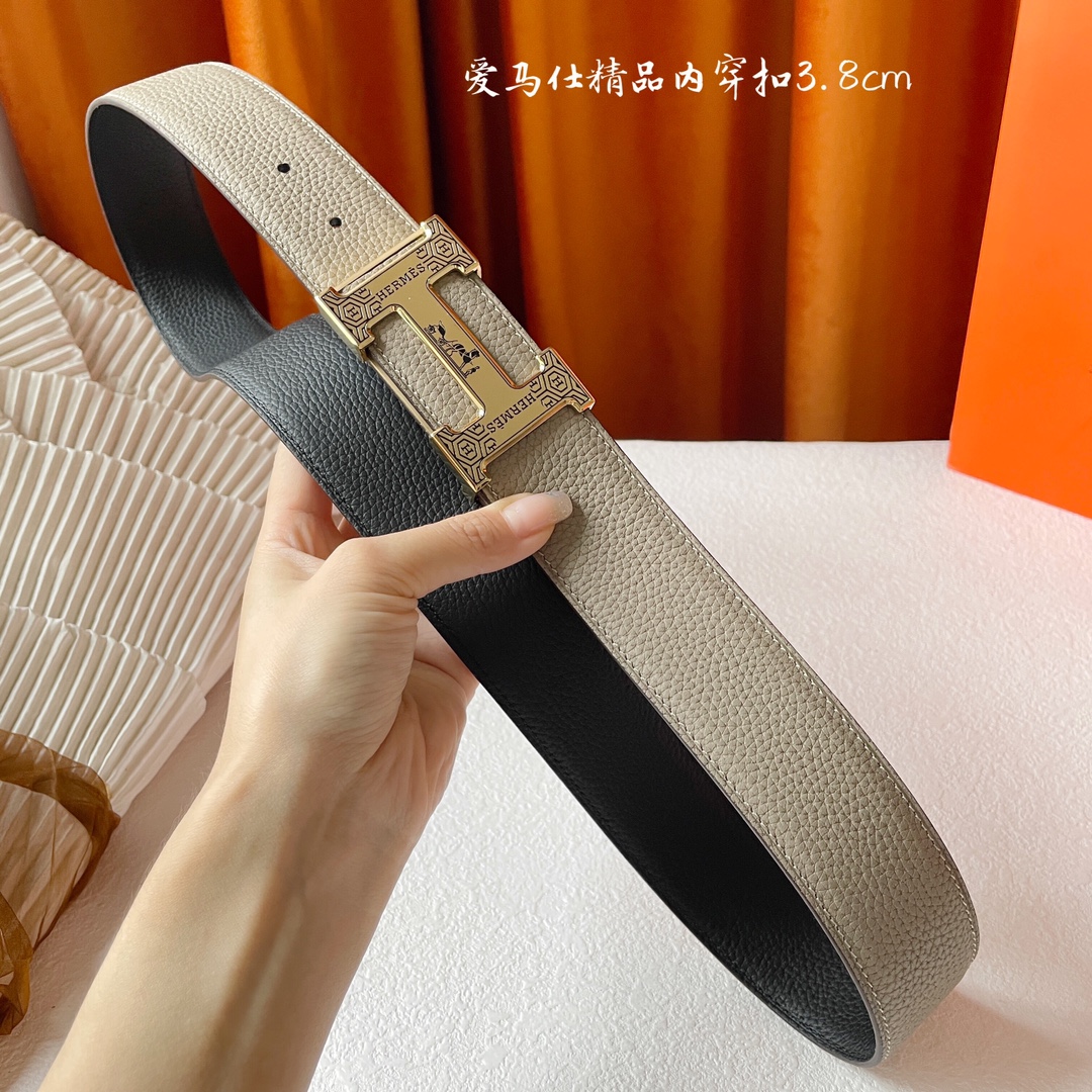 爱马仕Hermes原单爱马仕宽3.8cm进口原版皮带身双面可两面用精品电镀五金！