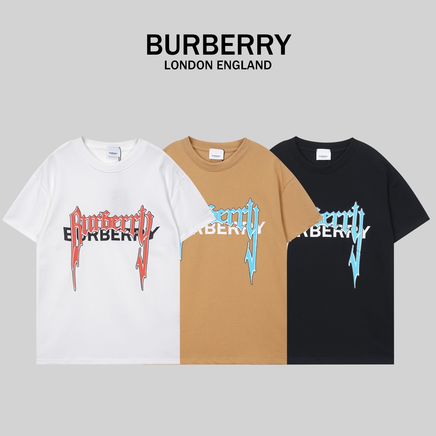 G1009# BURBERRY* nueva camiseta de verano 2023, algodón de doble hilo de alta calidad de 270 gramos, corte holgado, ver…
