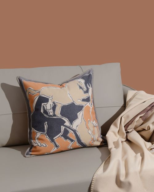 Wool Throw Blanket and Horse Print Pillow Cover Set, Soft Handmade Edges 1 Wool Throw Blanket and Horse Print Pillow Cover Set, Soft Handmade Edges