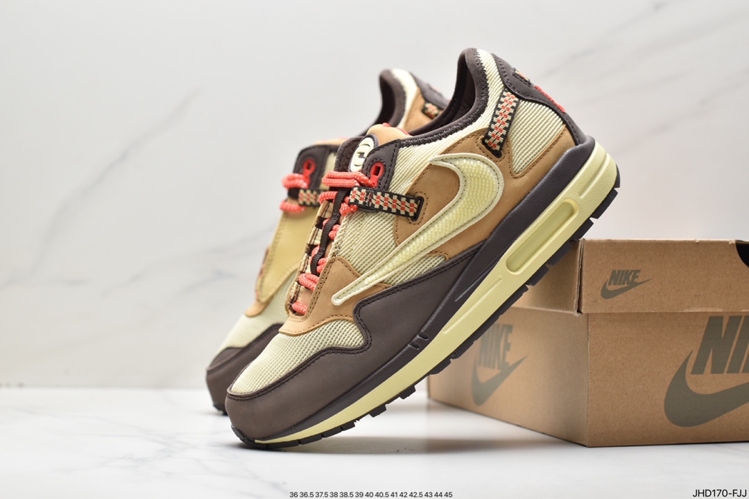 190 Travis Scott x Nike Air Max 1” Wheat/Lemon”改版款低帮慢跑鞋“做旧倒钩” DO9392-200