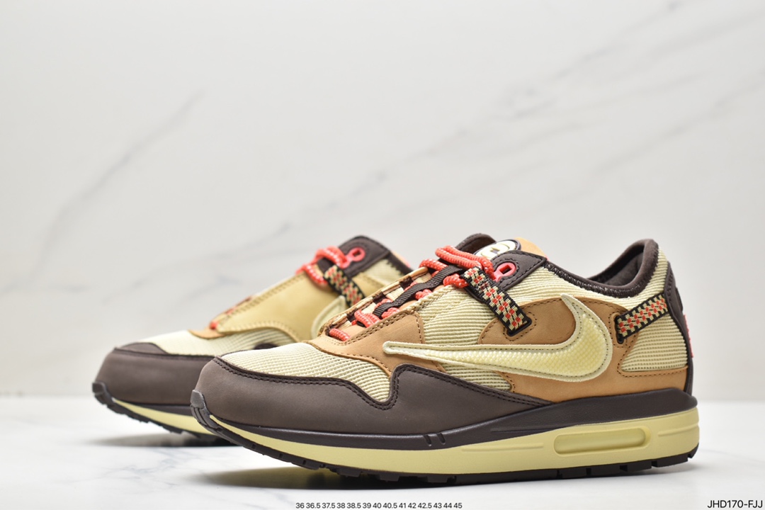 190 Travis Scott x Nike Air Max 1” Wheat/Lemon”改版款低帮慢跑鞋“做旧倒钩” DO9392-200