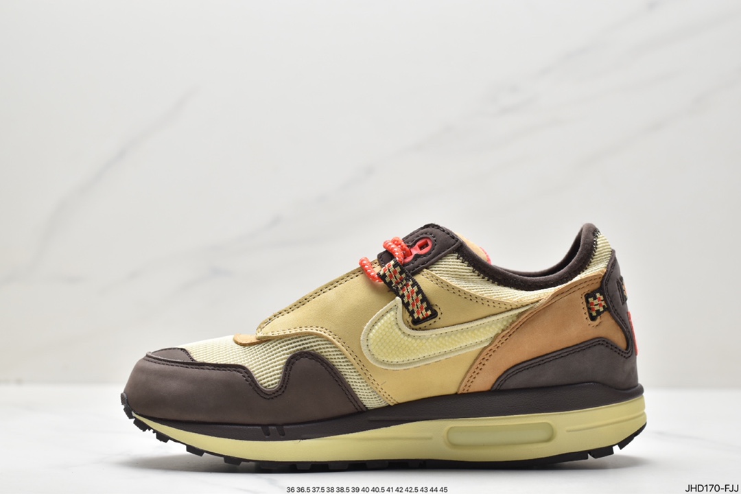 190 Travis Scott x Nike Air Max 1” Wheat/Lemon”改版款低帮慢跑鞋“做旧倒钩” DO9392-200