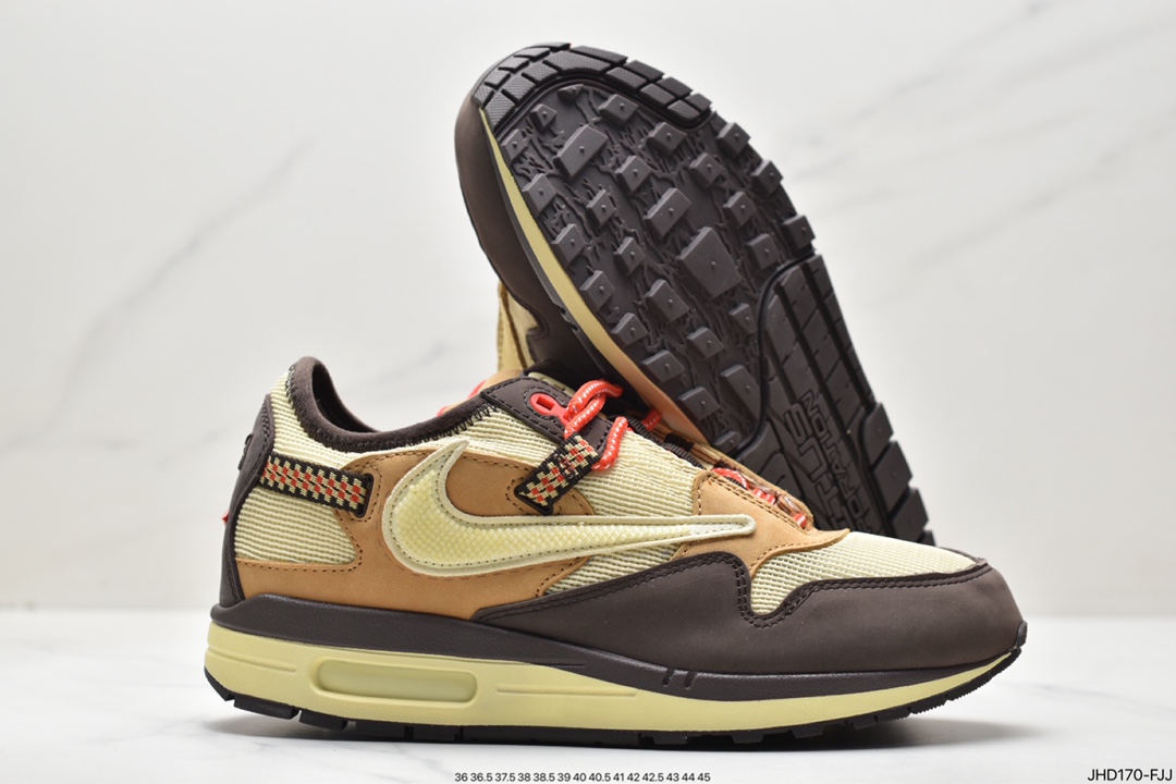 190 Travis Scott x Nike Air Max 1” Wheat/Lemon”改版款低帮慢跑鞋“做旧倒钩” DO9392-200