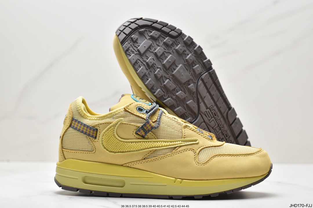 190 Travis Scott x Nike Air Max 1” Wheat/Lemon”改版款低帮慢跑鞋“做旧倒钩” DO9392-200